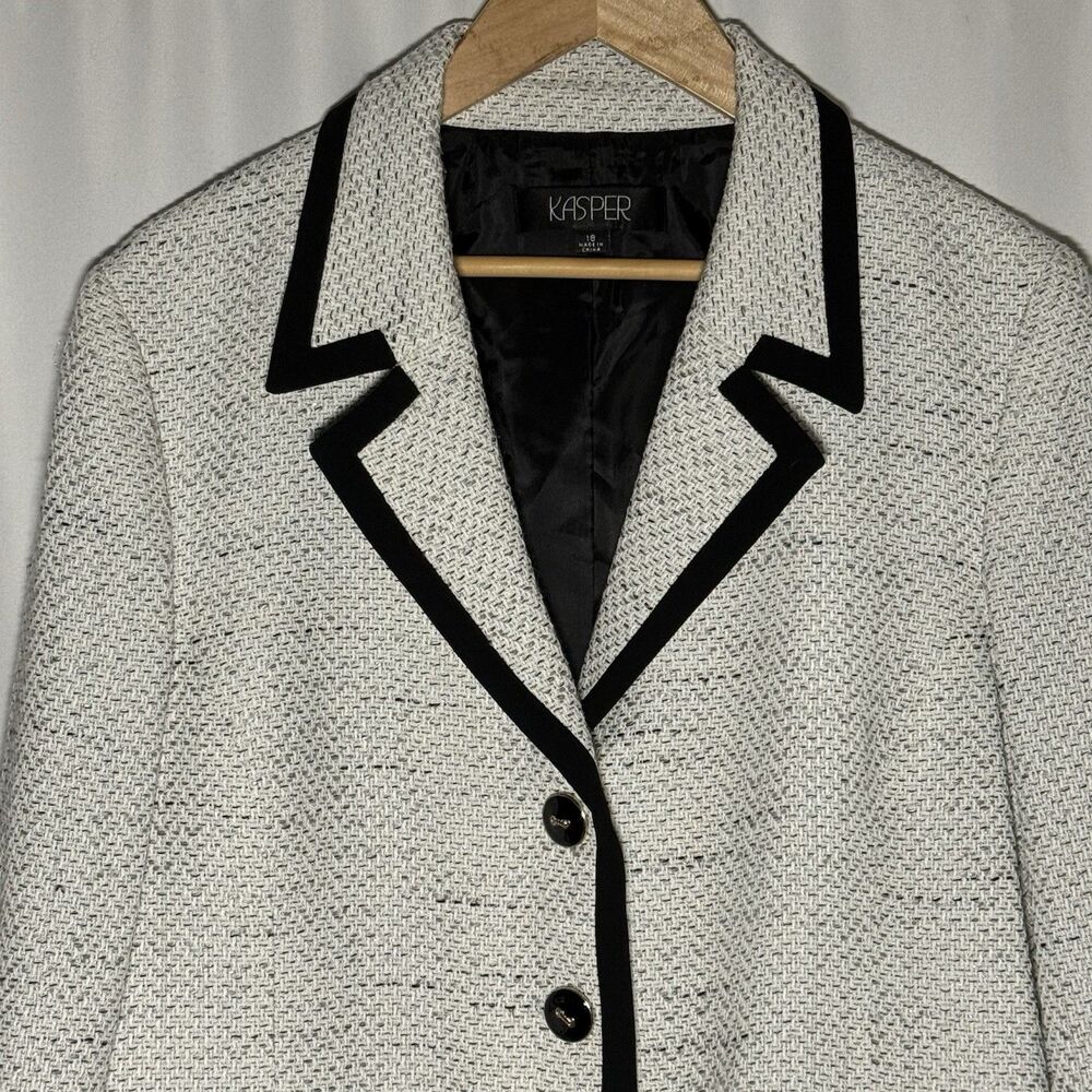 Kasper Tweed Contrast Black White 3 Button Women's Blazer Jacket Plus Size 18 - Picture 4 of 16